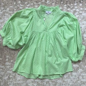 NWT- NEVER A WALLFLOWER Swiss dot high neck top in mint green